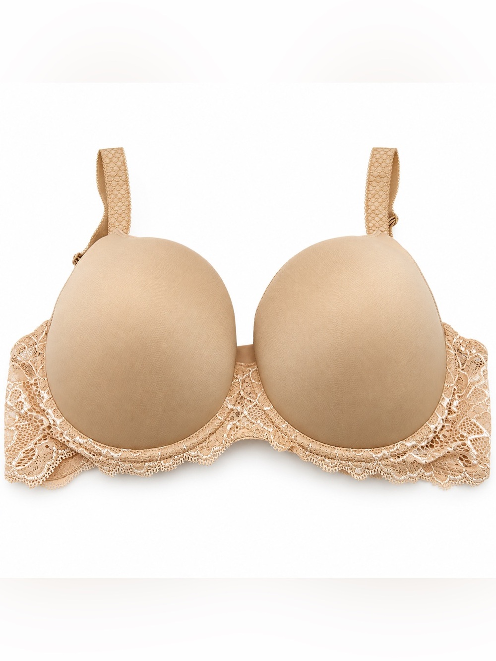 Simone Perele Caresse 3D Plunge Bra Women size 38C Nude Lace Spacer 12A316